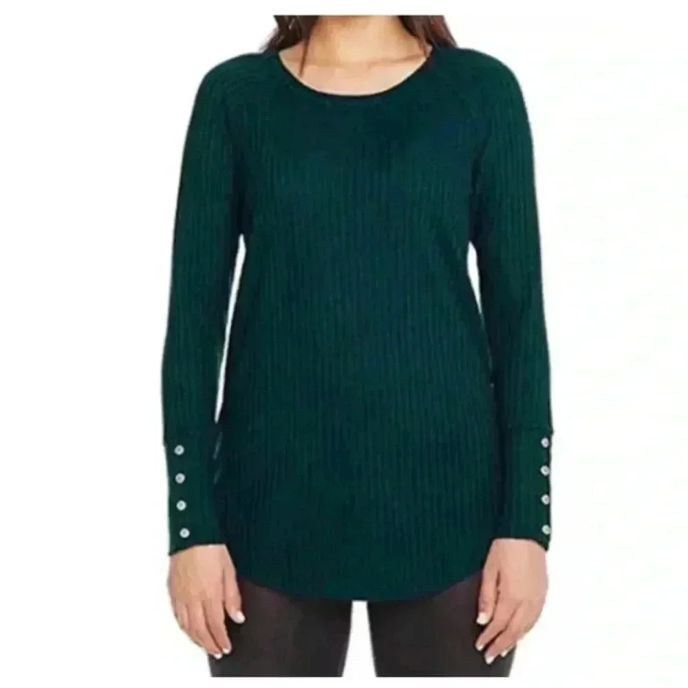 Women Chaser Brand Green Thermal L/S Button Cuff Shirttail T-Shirt Top Medium